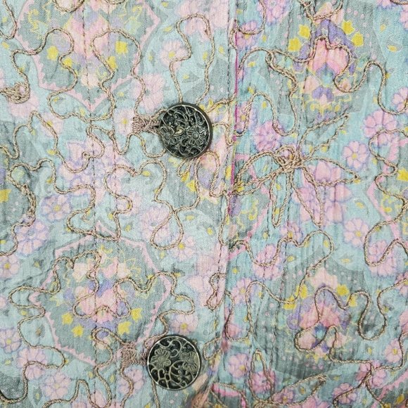 Rare Chicos %100 Silk Lining Violet Purple Multicolored Floral Sewn Women Blazer - Picture 6 of 10